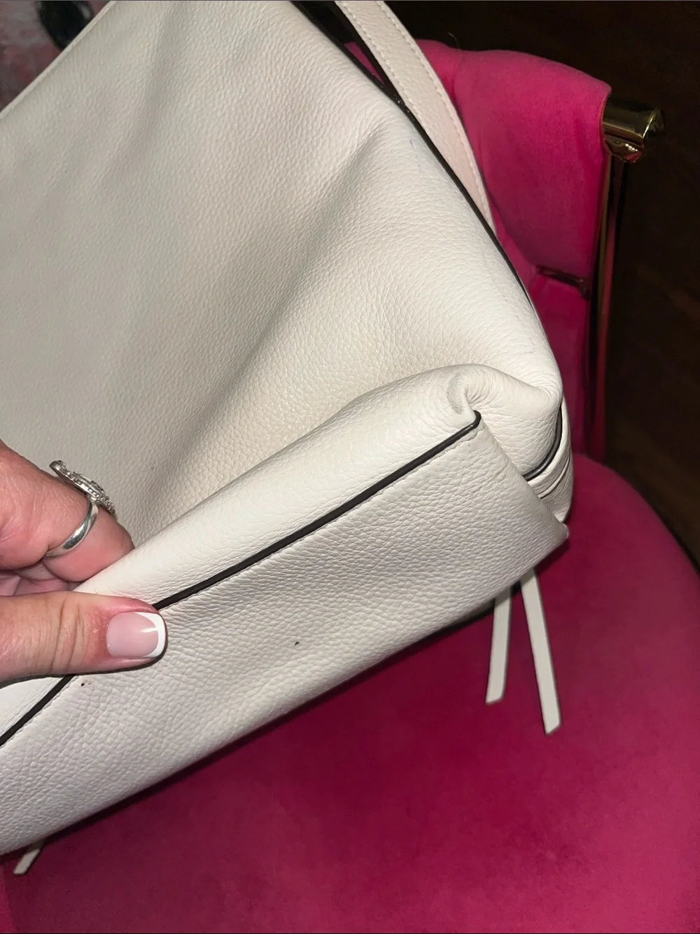 Coach Pebble Leather Marlon Shoulder Bag in White/Cream with Gold Hardware